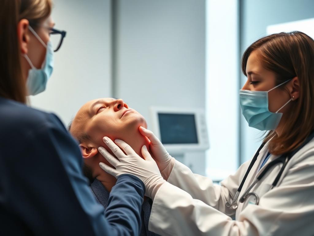 Doctor examining head and neck cancer patient