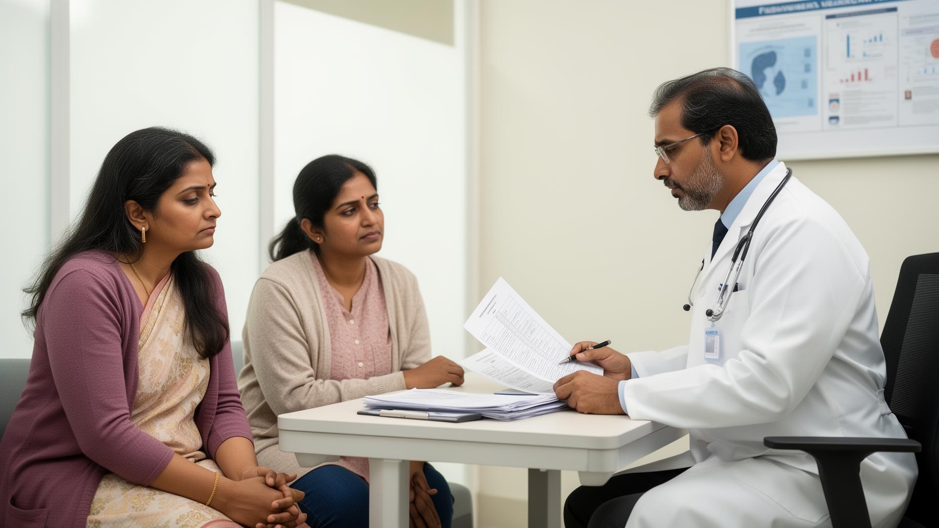 Doctor reviewing cancer reports with patient